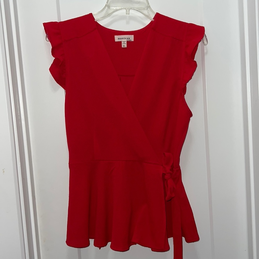 Montreau Red Wrap Peplum Top